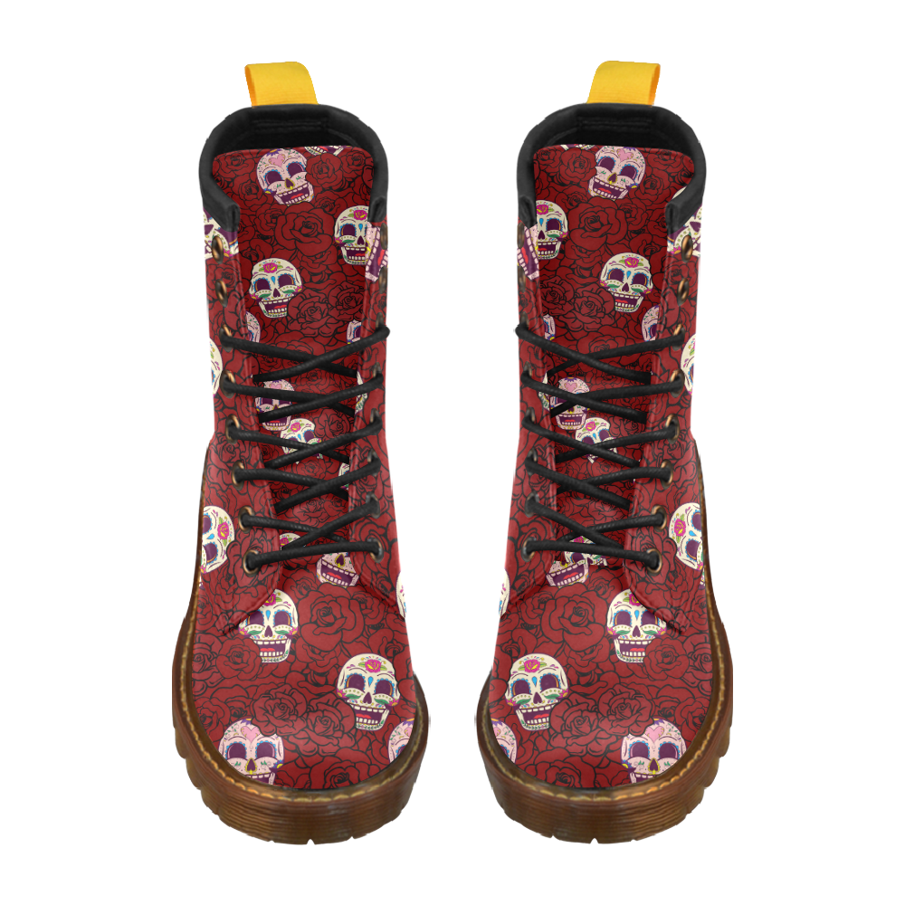 Rose Sugar Skull High Grade PU Leather Martin Boots For Women Model 402H