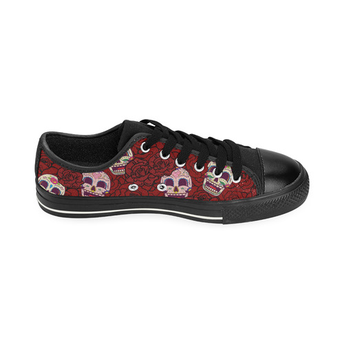 Rose Sugar Skull Canvas Women's Shoes/Large Size (Model 018)