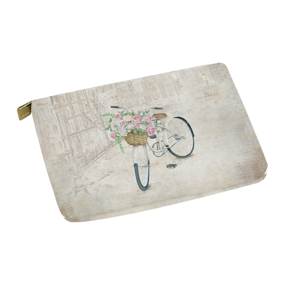 Vintage bicycle with roses basket Carry-All Pouch 12.5''x8.5''