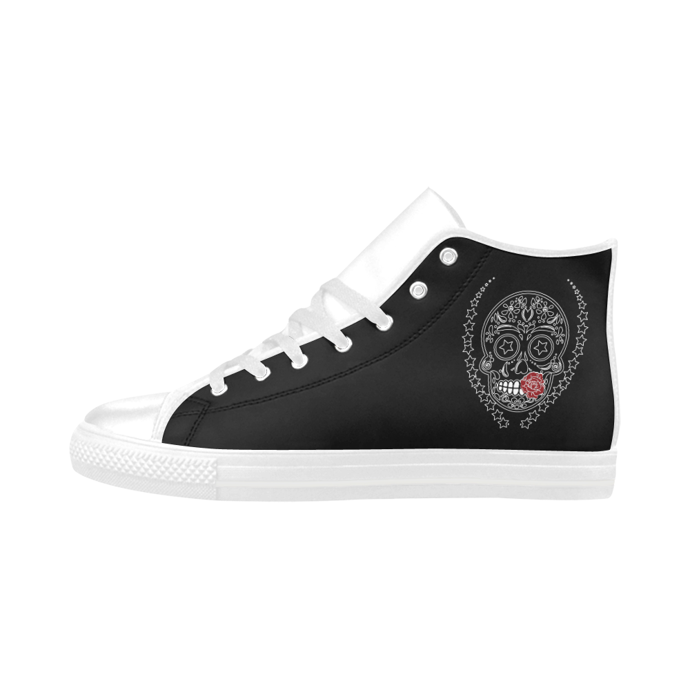 Sugar Skull Red Rose Aquila High Top Microfiber Leather Women's Shoes (Model 032)
