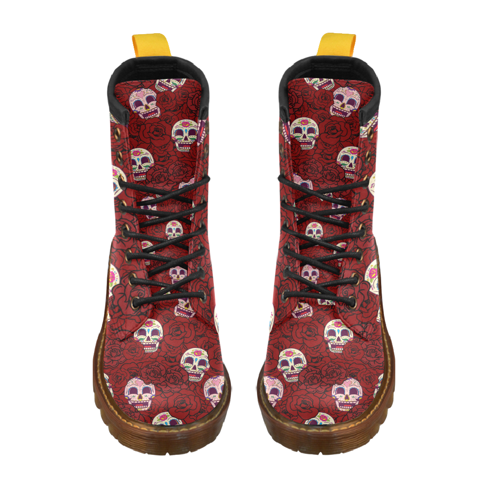 Rose Sugar Skull High Grade PU Leather Martin Boots For Men Model 402H