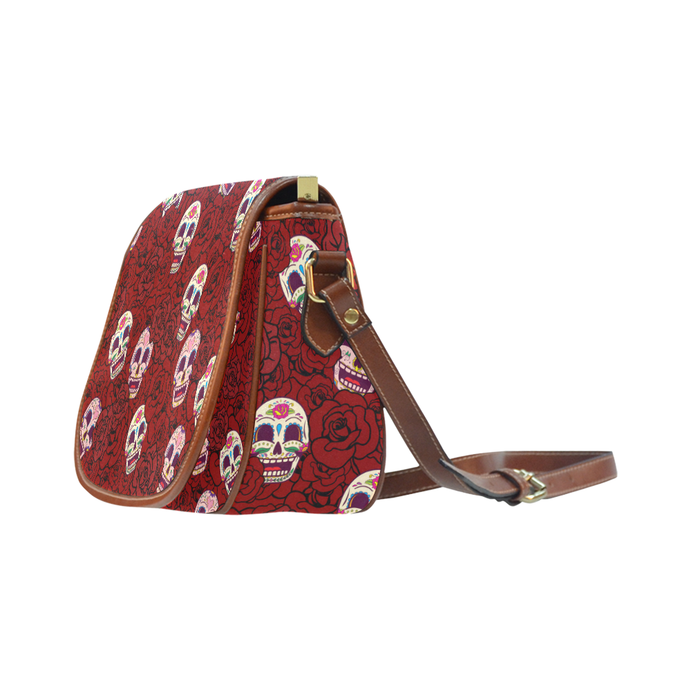Rose Sugar Skull Saddle Bag/Small (Model 1649) Full Customization