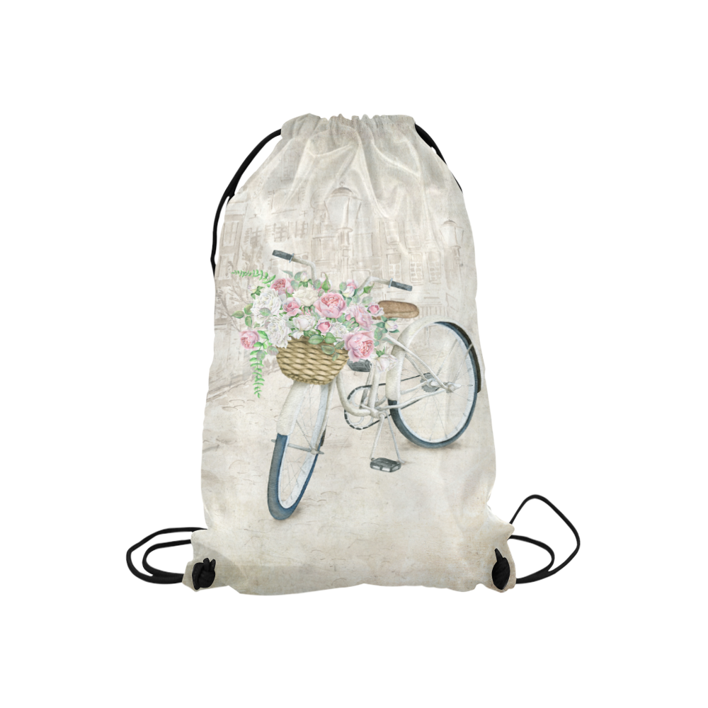 Vintage bicycle with roses basket Small Drawstring Bag Model 1604 (Twin Sides) 11"(W) * 17.7"(H)