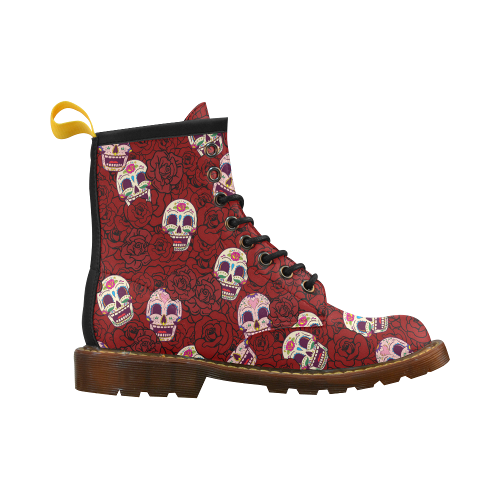 Rose Sugar Skull High Grade PU Leather Martin Boots For Men Model 402H