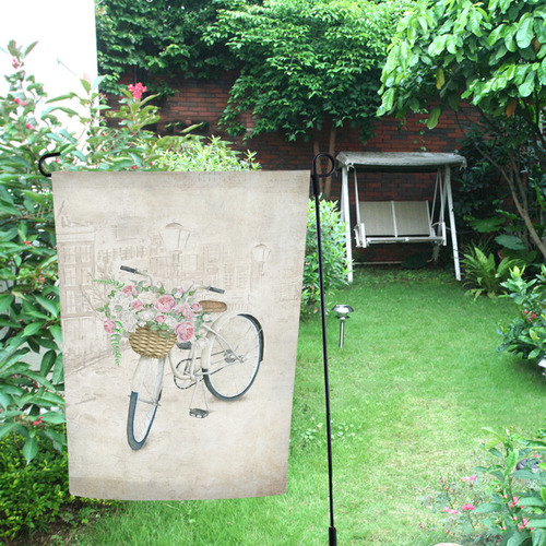 Vintage bicycle with roses basket Garden Flag 12‘’x18‘’（Without Flagpole）