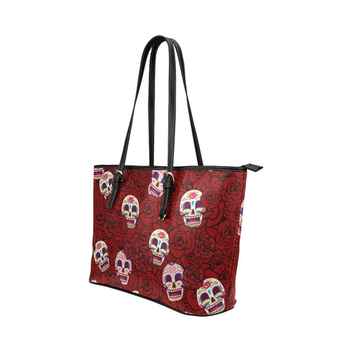Rose Sugar Skull Leather Tote Bag/Large (Model 1651)