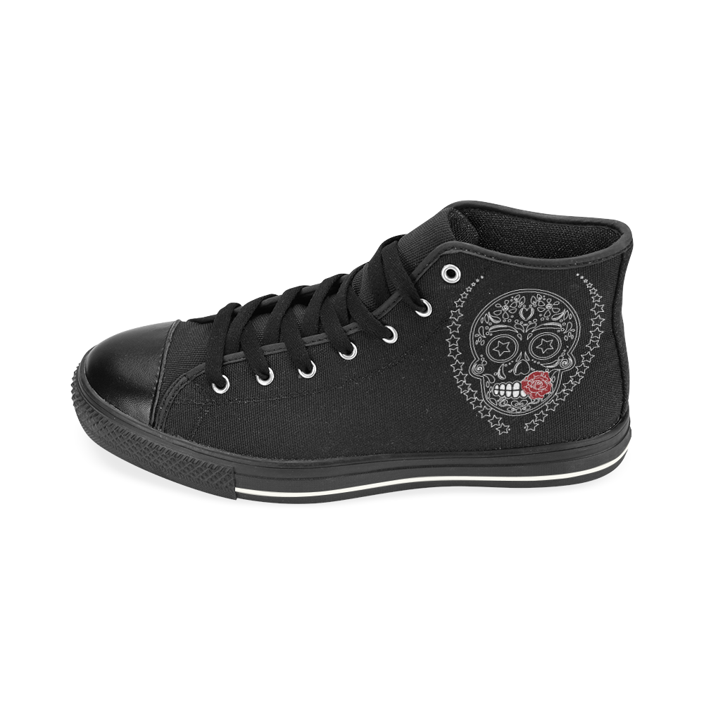 Sugar Skull Red Rose High Top Canvas Shoes for Kid (Model 017)