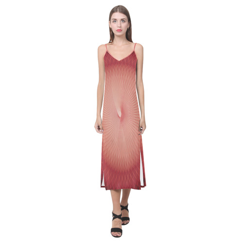 Red Plafond V-Neck Open Fork Long Dress(Model D18)