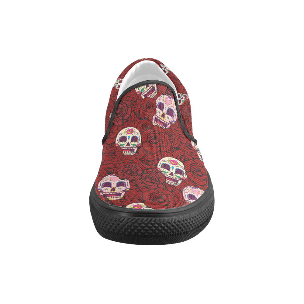Rose Sugar Skull Slip-on Canvas Shoes for Kid (Model 019)