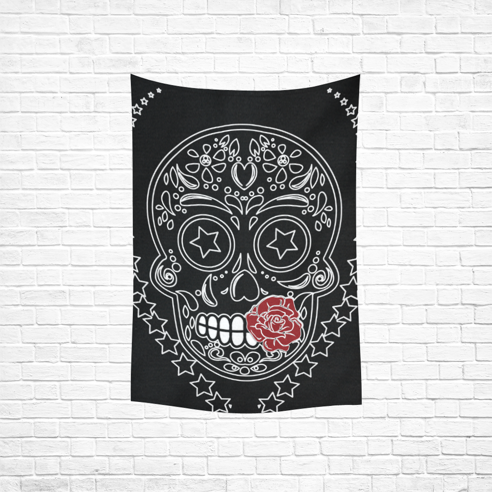 Sugar Skull Red Rose Cotton Linen Wall Tapestry 40"x 60"