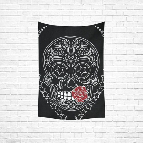 Sugar Skull Red Rose Cotton Linen Wall Tapestry 40"x 60"