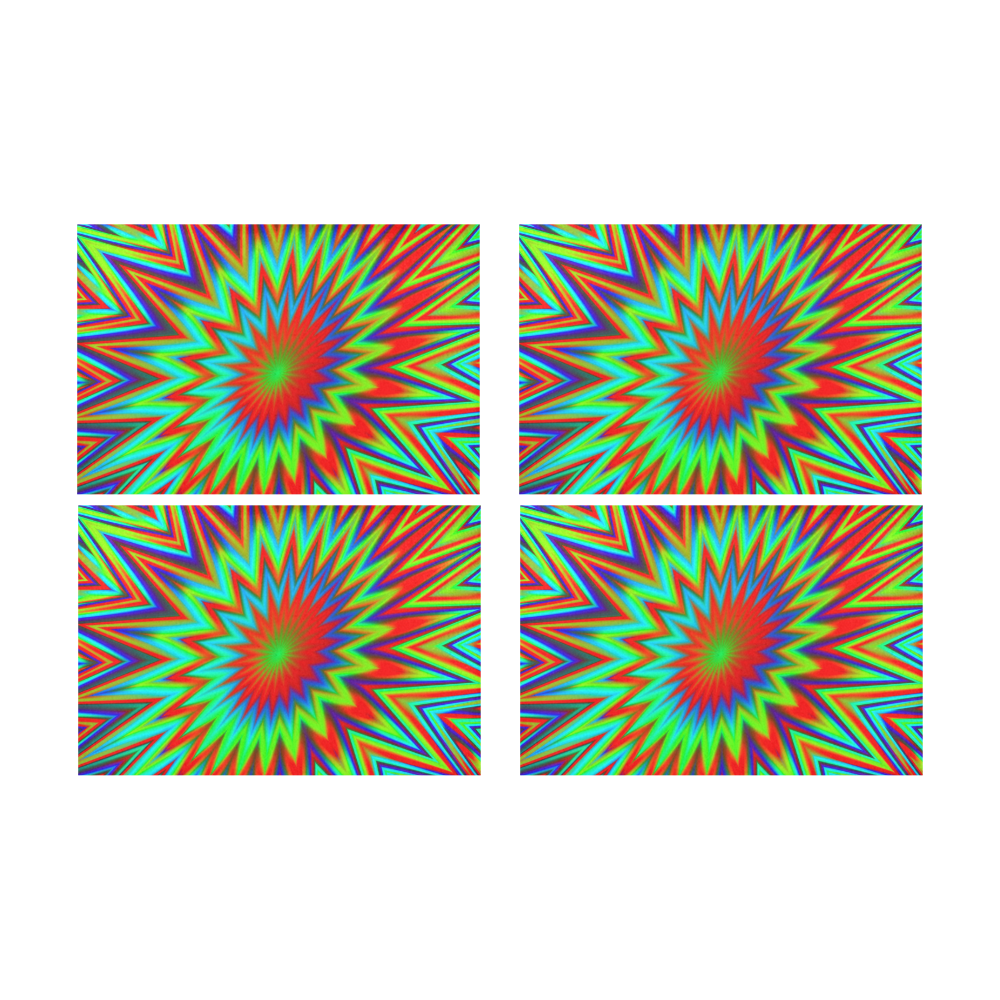 Red Yellow Blue Green Retro Tie Dye Style Print Placemat 12’’ x 18’’ (Set of 4)