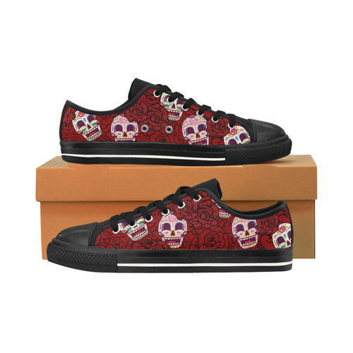 Rose Sugar Skull Men's Classic Canvas Shoes/Large Size (Model 018)