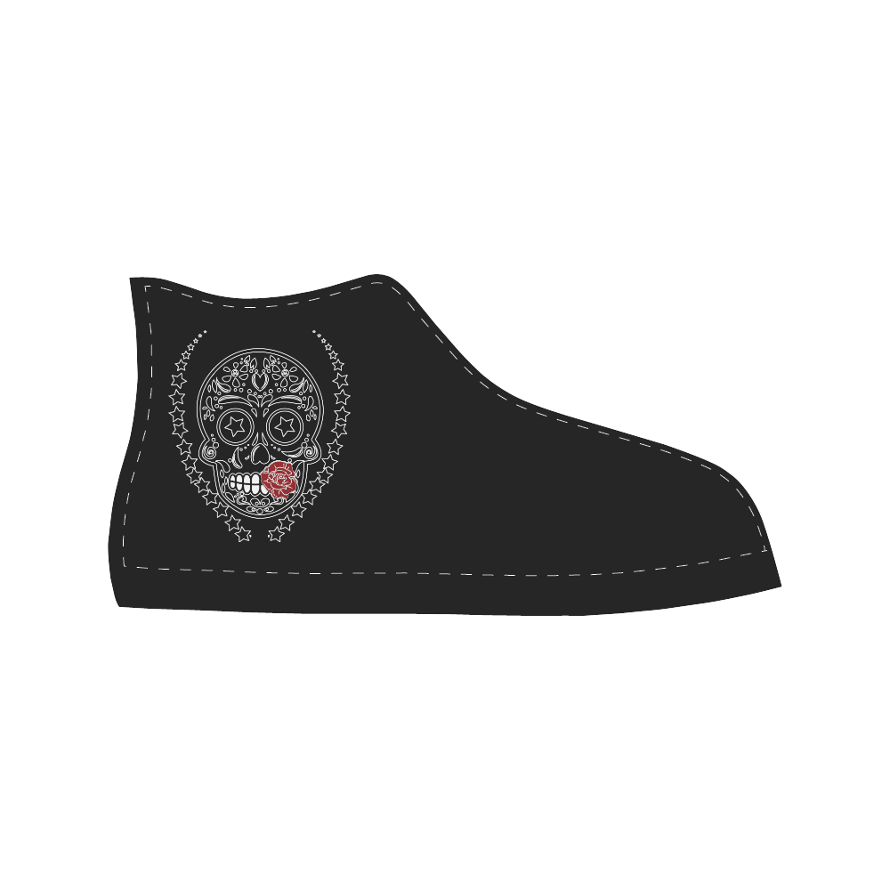 Sugar Skull Red Rose Aquila High Top Microfiber Leather Women's Shoes (Model 032)