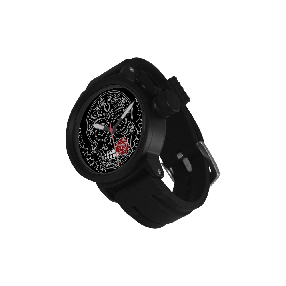 Sugar Skull Red Rose Men's Sports Watch(Model 309)