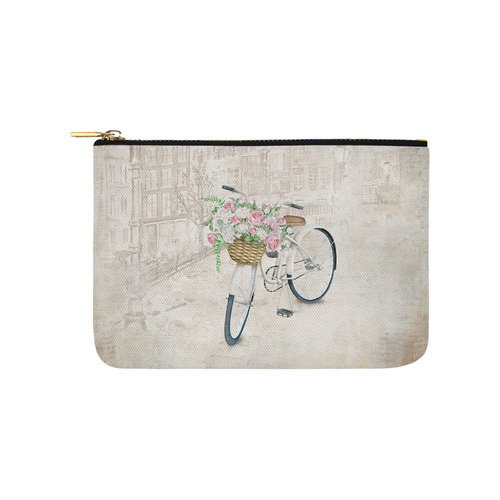Vintage bicycle with roses basket Carry-All Pouch 9.5''x6''