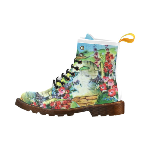 Vintage Country Flower Garden Gate High Grade PU Leather Martin Boots For Women Model 402H