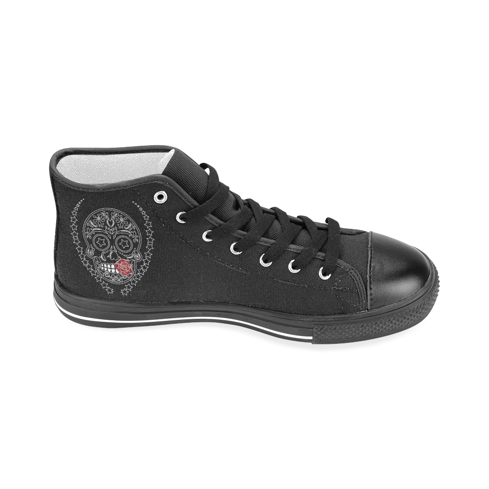 Sugar Skull Red Rose Men’s Classic High Top Canvas Shoes (Model 017)
