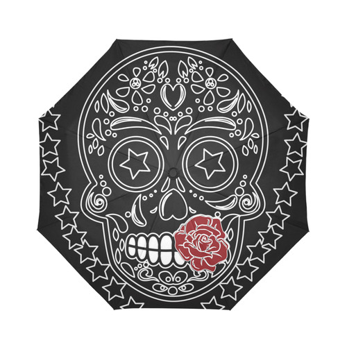 Sugar Skull Red Rose Auto-Foldable Umbrella (Model U04)