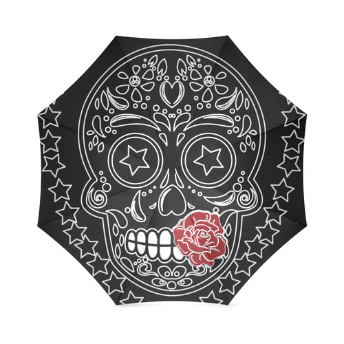 Sugar Skull Red Rose Foldable Umbrella (Model U01)