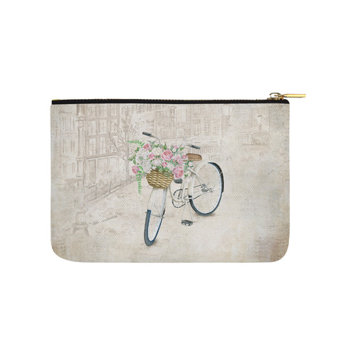 Vintage bicycle with roses basket Carry-All Pouch 9.5''x6''