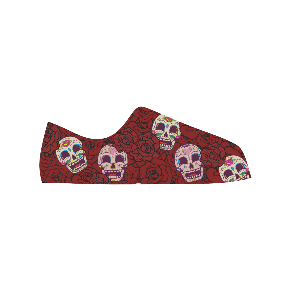 Rose Sugar Skull Low Top Canvas Shoes for Kid (Model 018)