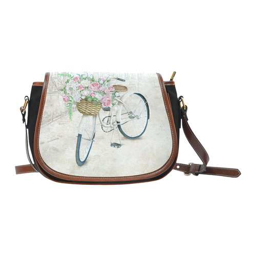 Vintage bicycle with roses basket Saddle Bag/Small (Model 1649)(Flap Customization)