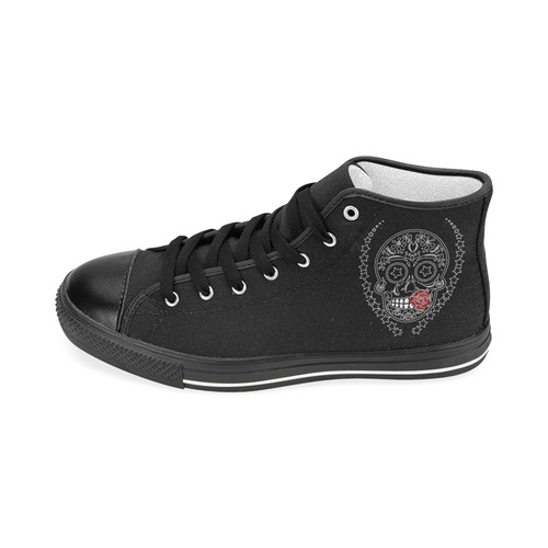 Sugar Skull Red Rose Women's Classic High Top Canvas Shoes (Model 017)