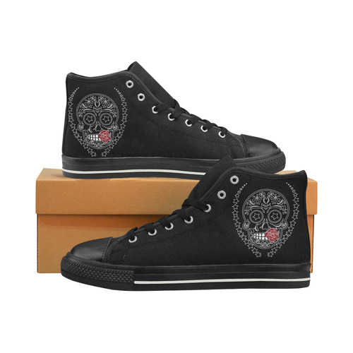 Sugar Skull Red Rose High Top Canvas Shoes for Kid (Model 017)