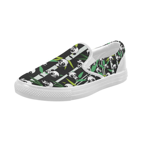 Satisfied and Happy Panda Babies on Bamboo Women's Slip-on Canvas Shoes (Model 019)