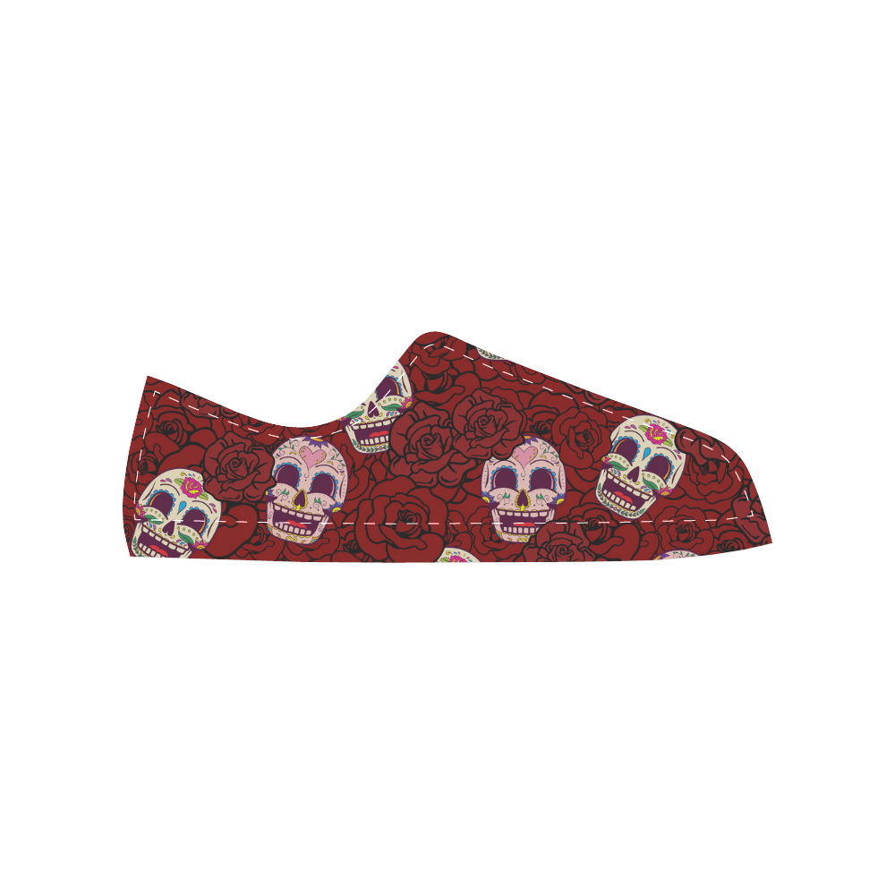 Rose Sugar Skull Canvas Women's Shoes/Large Size (Model 018)