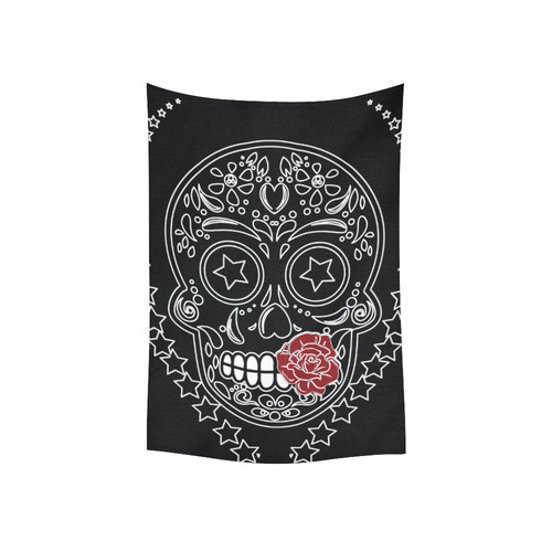 Sugar Skull Red Rose Cotton Linen Wall Tapestry 40"x 60"