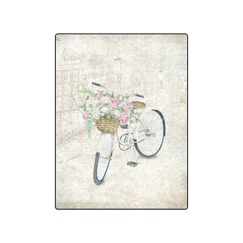 Vintage bicycle with roses basket Blanket 50"x60"