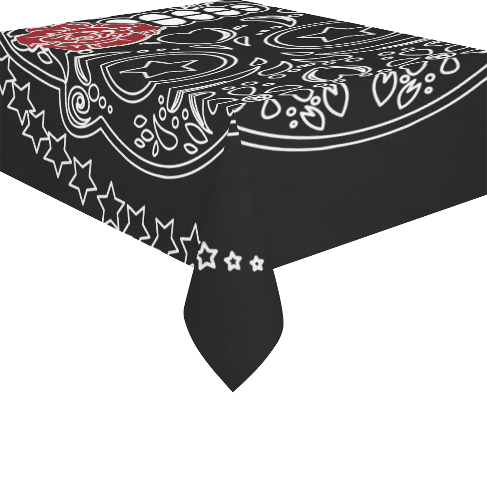 Sugar Skull Red Rose Cotton Linen Tablecloth 52"x 70"