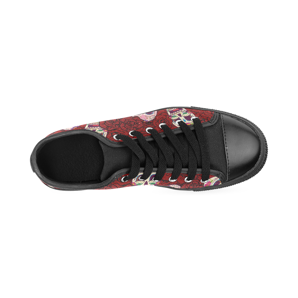 Rose Sugar Skull Low Top Canvas Shoes for Kid (Model 018)