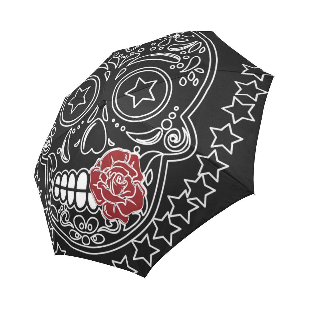 Sugar Skull Red Rose Auto-Foldable Umbrella (Model U04)