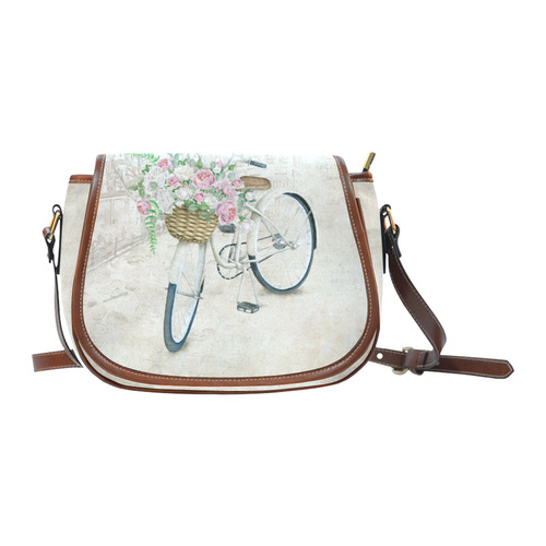 Vintage bicycle with roses basket Saddle Bag/Small (Model 1649) Full Customization