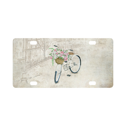 Vintage bicycle with roses basket Classic License Plate