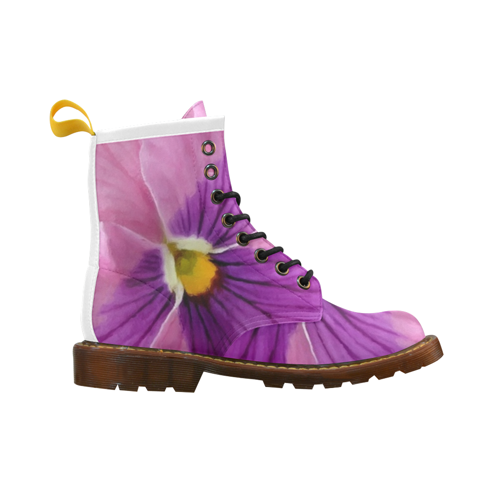 Pink and Purple Pansy High Grade PU Leather Martin Boots For Women Model 402H