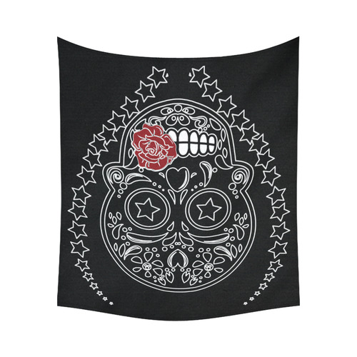 Sugar Skull Red Rose Cotton Linen Wall Tapestry 60"x 51"