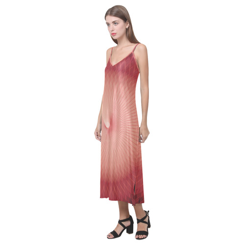 Red Plafond V-Neck Open Fork Long Dress(Model D18)