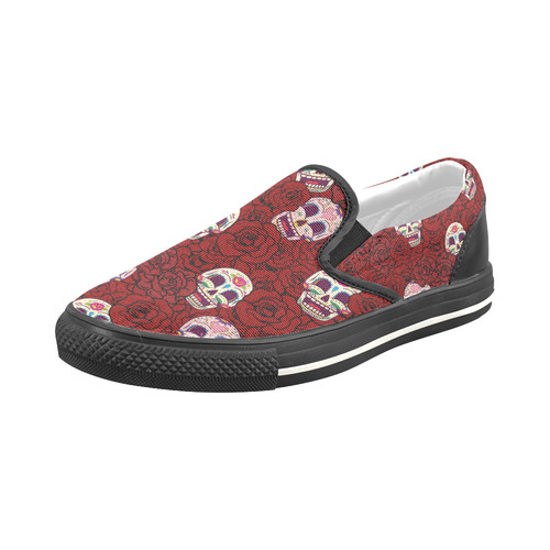 Rose Sugar Skull Slip-on Canvas Shoes for Kid (Model 019)