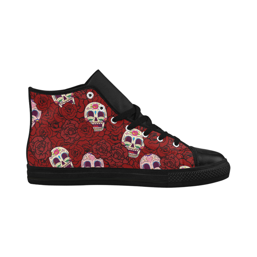 Rose Sugar Skull Aquila High Top Microfiber Leather Women's Shoes/Large Size (Model 032)