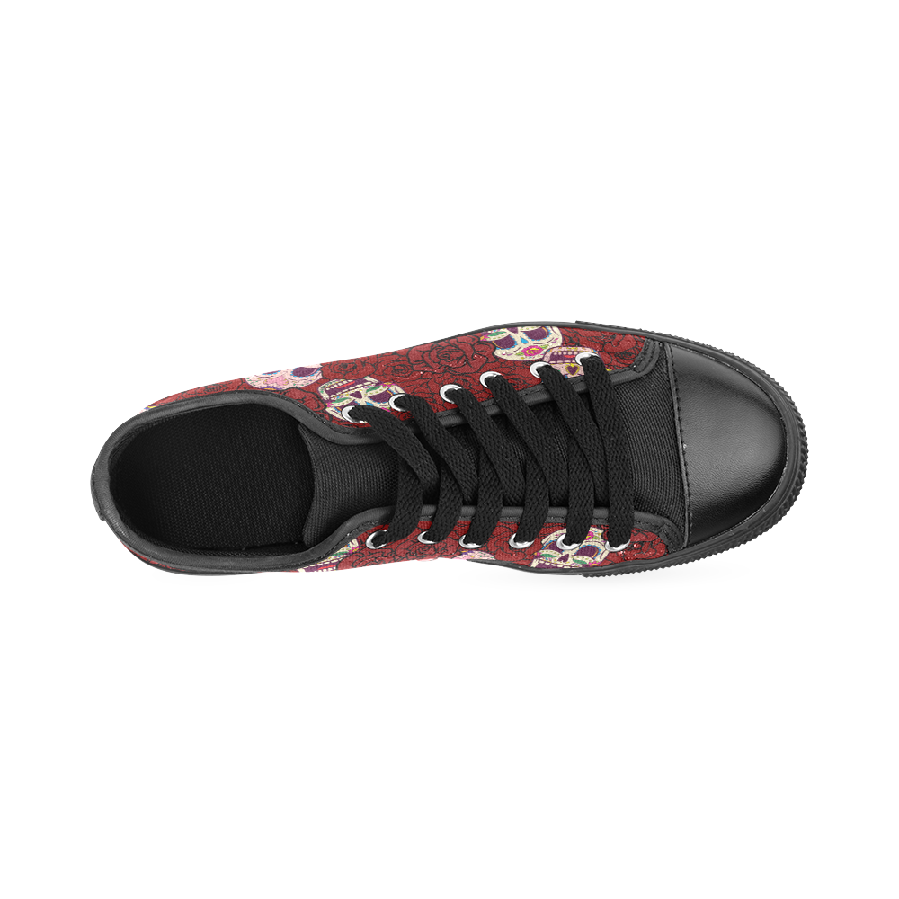 Rose Sugar Skull Canvas Women's Shoes/Large Size (Model 018)