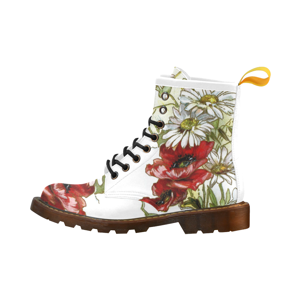 Vintage Floral Daisies Poppies High Grade PU Leather Martin Boots For Women Model 402H