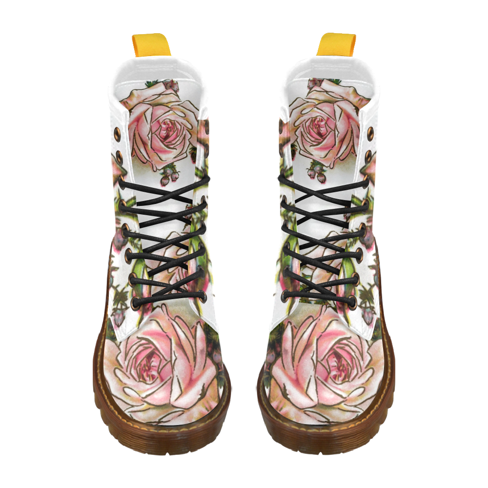 Vintage Rose Floral High Grade PU Leather Martin Boots For Women Model 402H