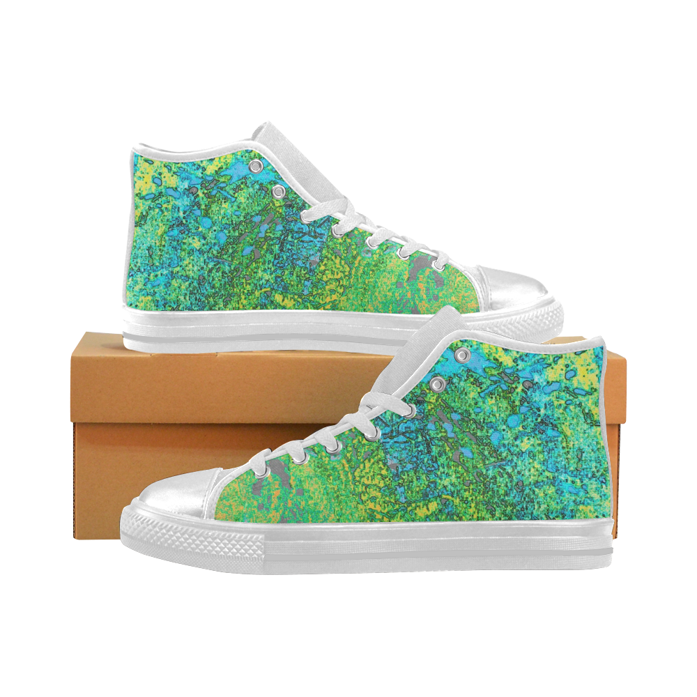 blue and green canvas high tops Women's Classic High Top Canvas Shoes (Model 017)