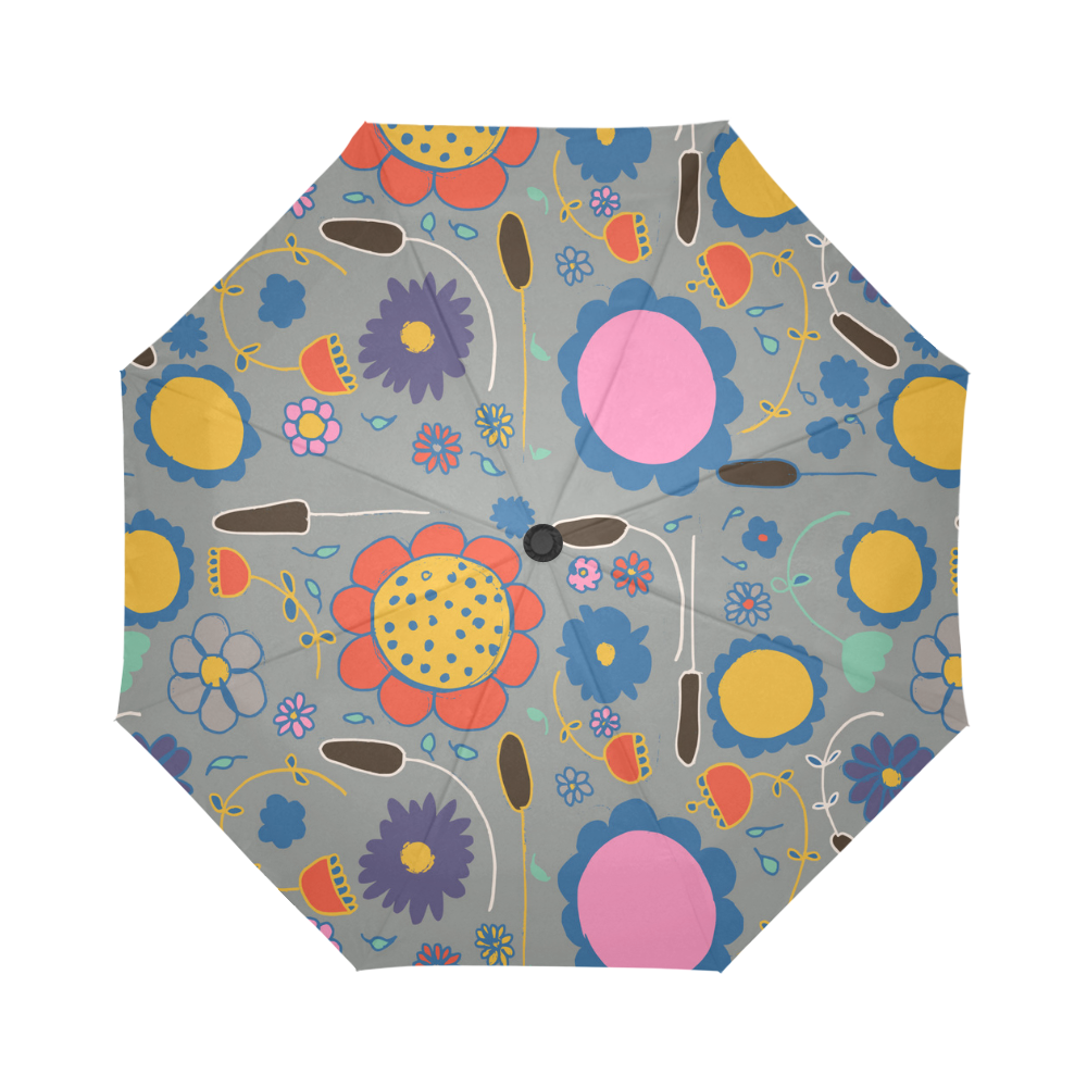 spring flower gray Auto-Foldable Umbrella (Model U04)