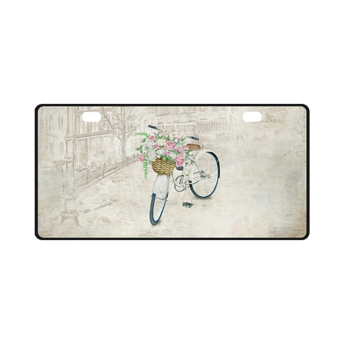Vintage bicycle with roses basket License Plate