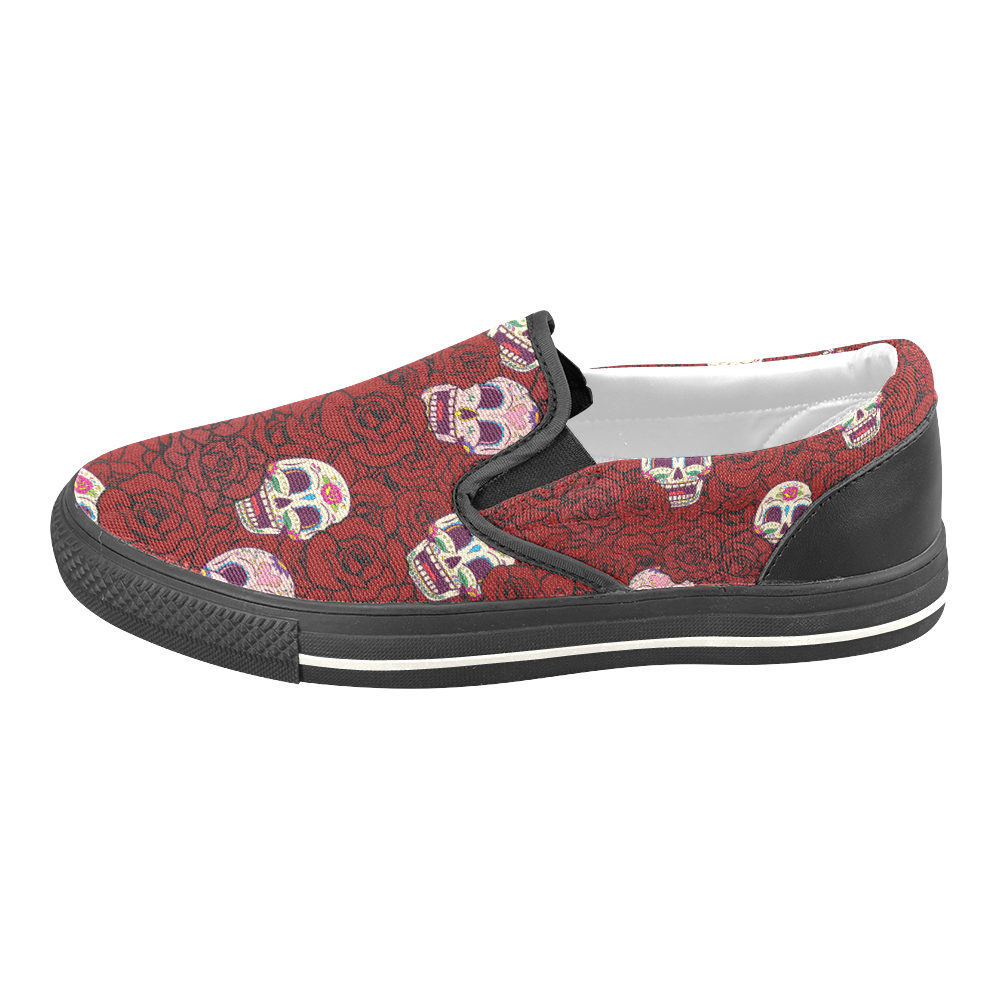 Rose Sugar Skull Slip-on Canvas Shoes for Kid (Model 019)